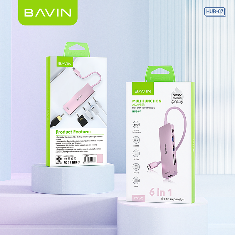 BAVIN U-H2-I7 6-in-1 Hub w/ 4K HDMI / 100W PD & TF/SD Slots