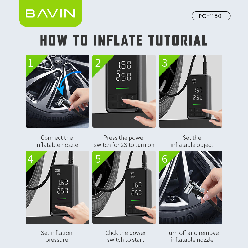 BAVIN Y-PC1160 2 in 1 Jump Starter & Air Compressor 10400mAh Powerbank