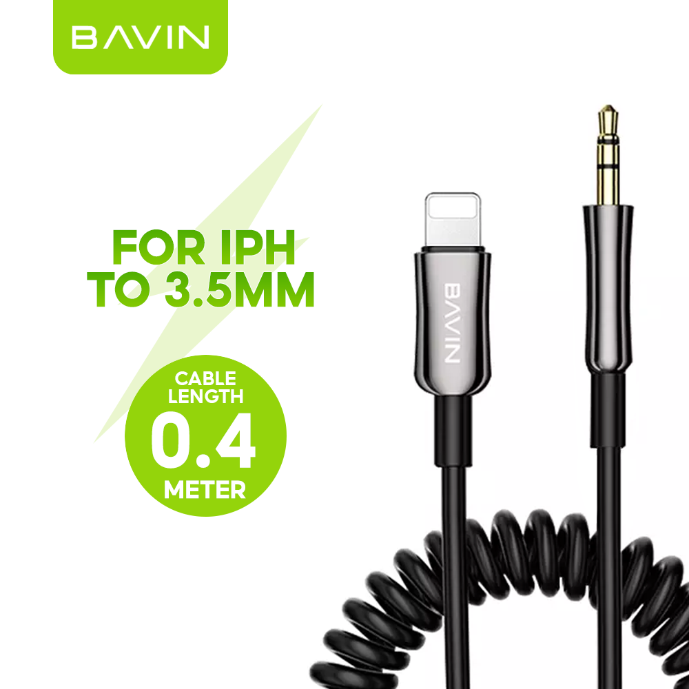 BAVIN AUX38 3.5mm to iPhone / Type-C Aux Converter Spring Expansion Wire w/ High Fidelity Decoding Chip