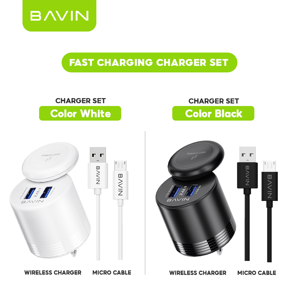 BAVIN PC965 2 in 1 Wall Charger & Wireless Charger Smartwatch w/ Dual USB Ports for Micro/iPhone/Type-C