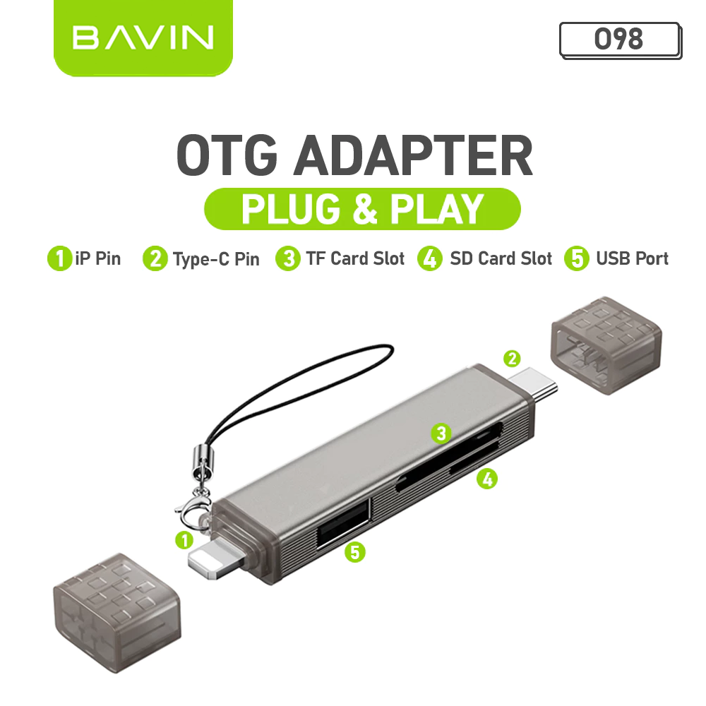 BAVIN O92 3-in-1 USB2.0 Portable Card Reader TF + SD + USB OTG w/480Mbps For Laptop, Smartphone, Tablet & OTG Supported