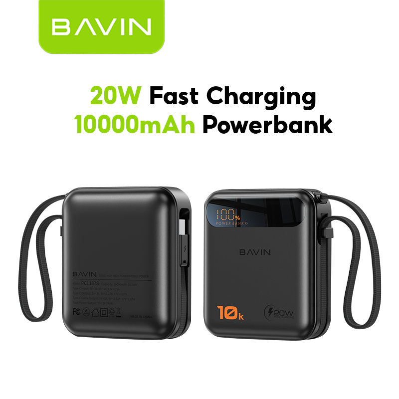 BAVIN Y-PC1188 20000mAh 65W / PC1187S 10000mAh PD Fast Charging Powerbank w/ Built-in Type-C Cable | LED Display Laptop & Mobile Compatible