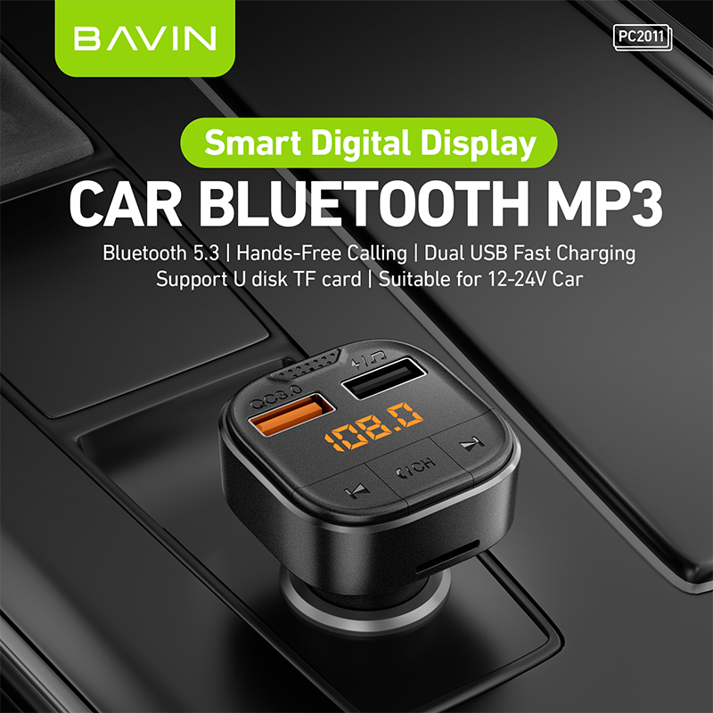 BAVIN C-C-PC2011 18W Dual USB Car Charger w/ LED Display & Bluetooth MP3