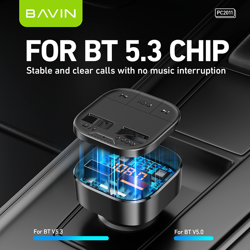 BAVIN C-C-PC2011 18W Dual USB Car Charger w/ LED Display & Bluetooth MP3
