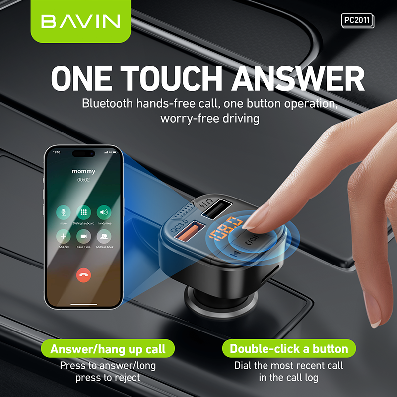 BAVIN C-C-PC2011 18W Dual USB Car Charger w/ LED Display & Bluetooth MP3