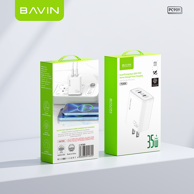 BAVIN PC909 36W Fast Charging Charger w/ USB-C Port / USB Port Compatible for Laptop & iPhone 17