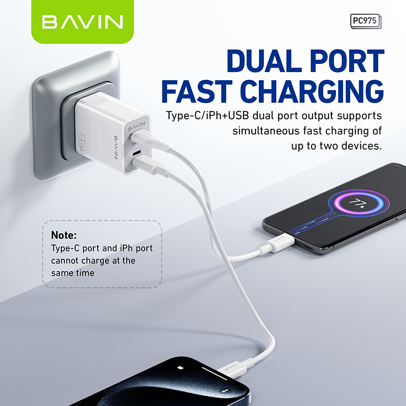 BAVIN C-PC975-CC 33W Fast Charger w/ USB-C, QC3.0 & iPhone Ports