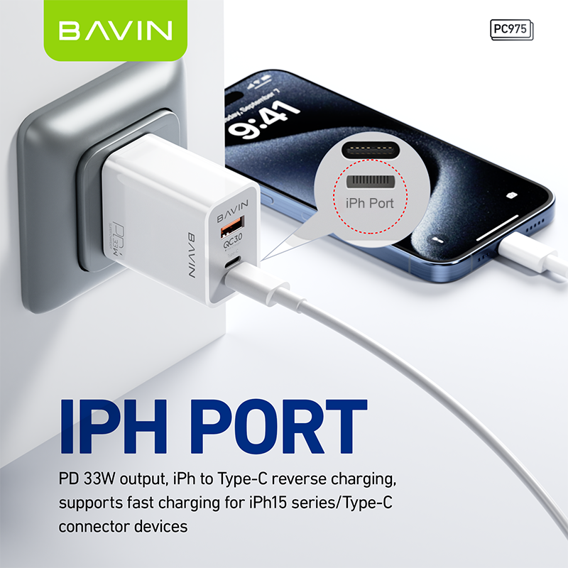 BAVIN C-PC975-CC 33W Fast Charger w/ USB-C, QC3.0 & iPhone Ports