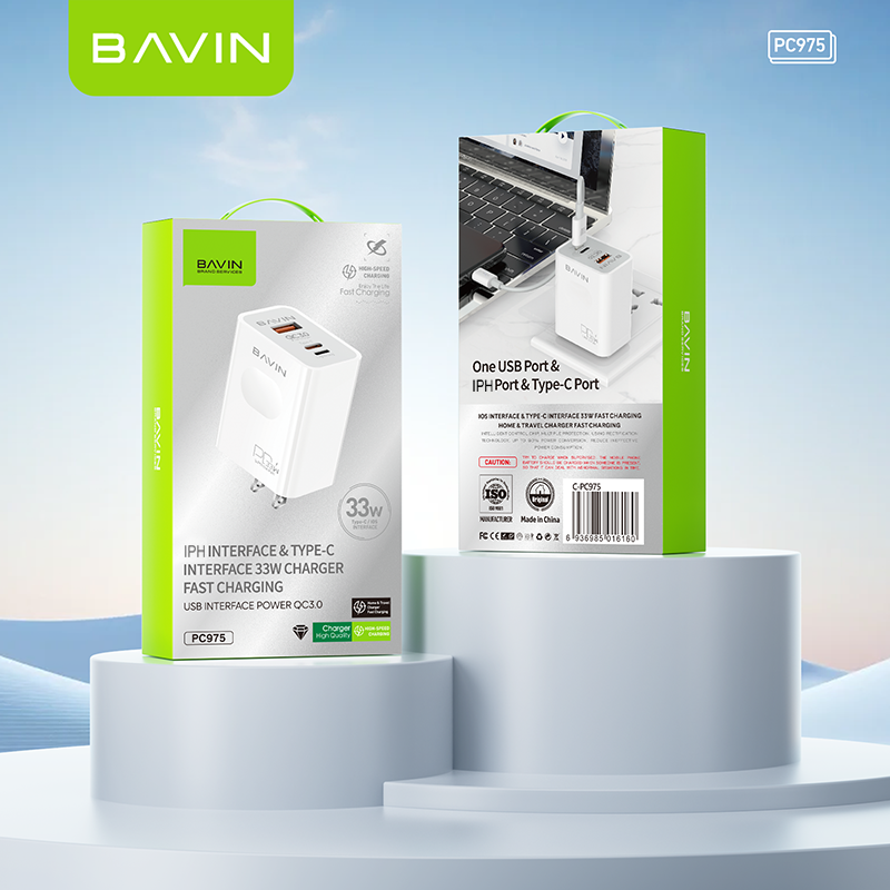 BAVIN C-PC975-CC 33W Fast Charger w/ USB-C, QC3.0 & iPhone Ports