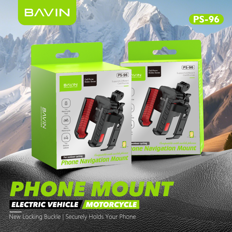 BAVIN PS96 Universal Shockproof Motorcycle Phone Holder Secure Lock & 360° Rotatable Navigation Mount