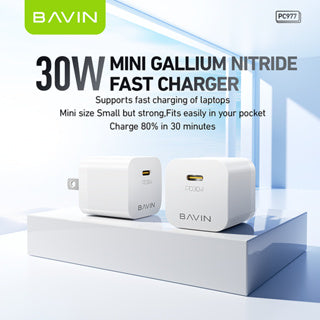 BAVIN PC977 GaN 30W PD Super Fast Charging Adapter USB-C & USB Port for iPh, Laptop & Android (Supports 17 Series)