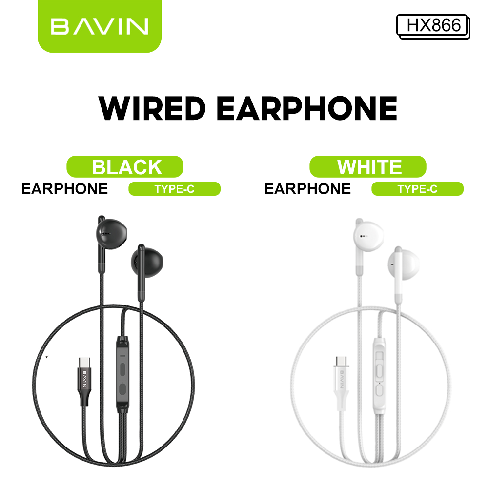 BAVIN HX866 HiFi 3.5mm & Type-C Wired Earphones w/ Mic & Volume Control