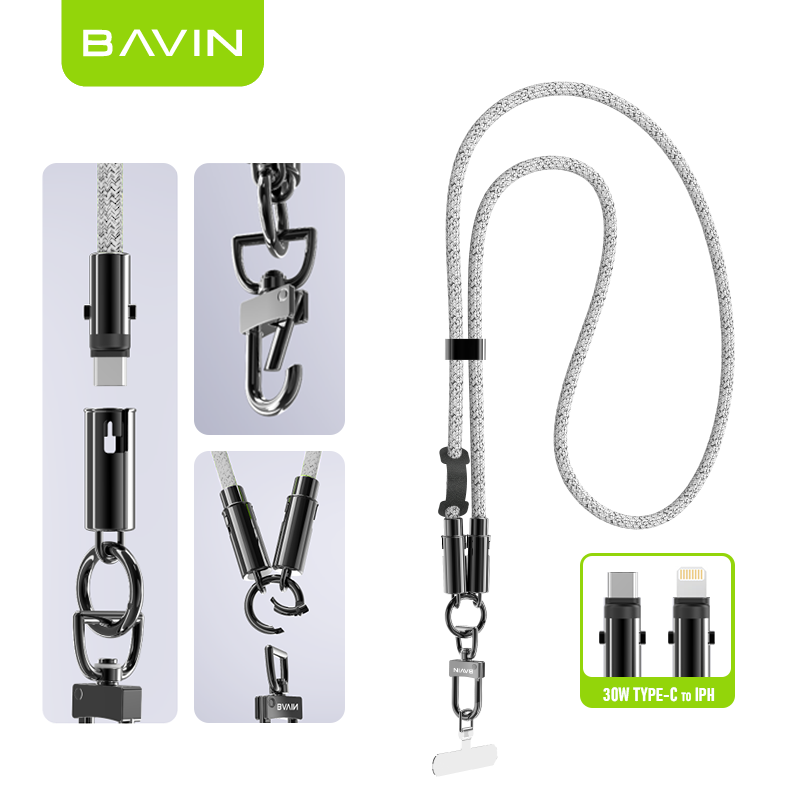 BAVIN U-CB372 Lanyard 60W PD 1.2m Fast Charging Data Cable Type-C to C /Type-C to iPh for iPh&Android (Supports 17 Series)