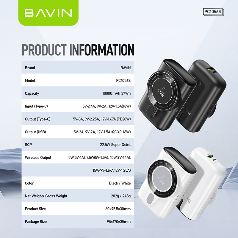 BAVIN Y-PC1056 10000mAh Wireless Fast Charging Powerbank
