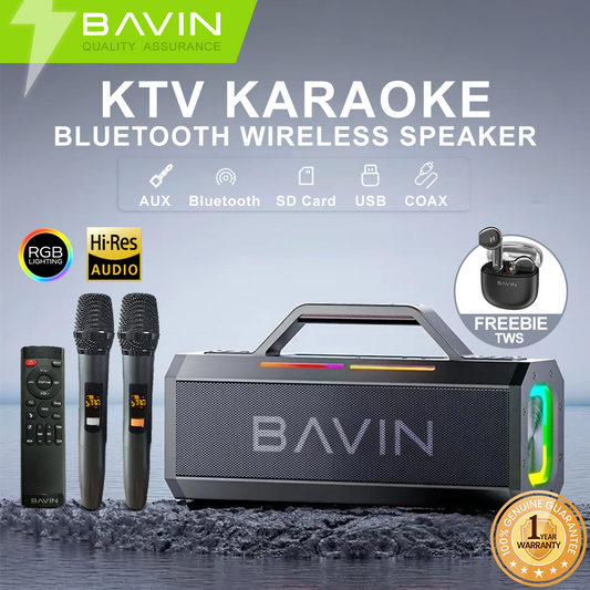 BAVIN DV-BM26 Outdoor Bluetooth Speaker Splash Proof & Durable w/ 2 Wireless Microphones & Remote Control