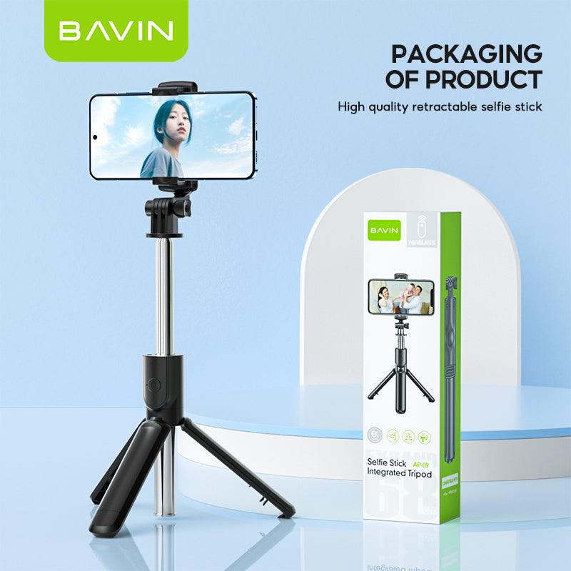 BAVIN D-Z-P09 Portable Selfie Stick & Tripod w/ Bluetooth Remote for Outdoor Use