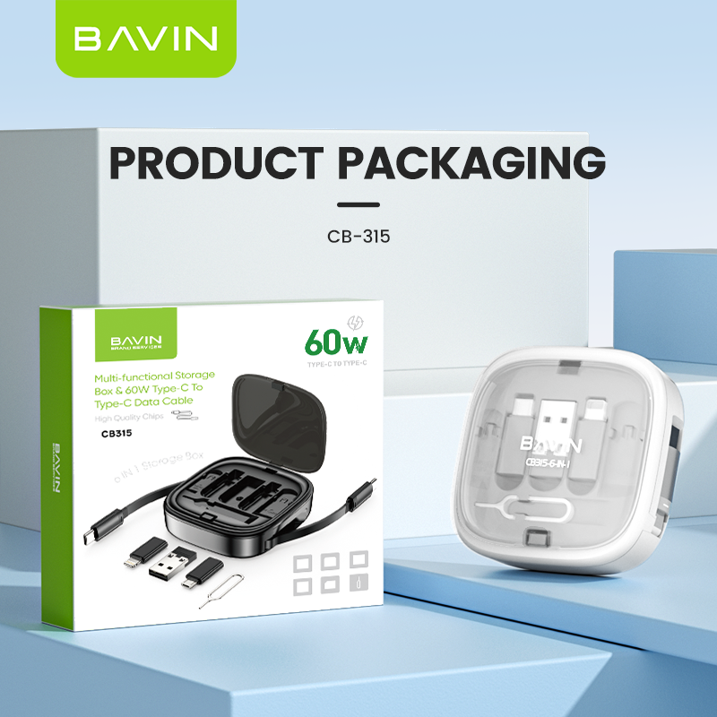 BAVIN CB315 6 in 1 60W PD Fast Charging Multi-Functional Storage Cable Suitable for Android & iPhone