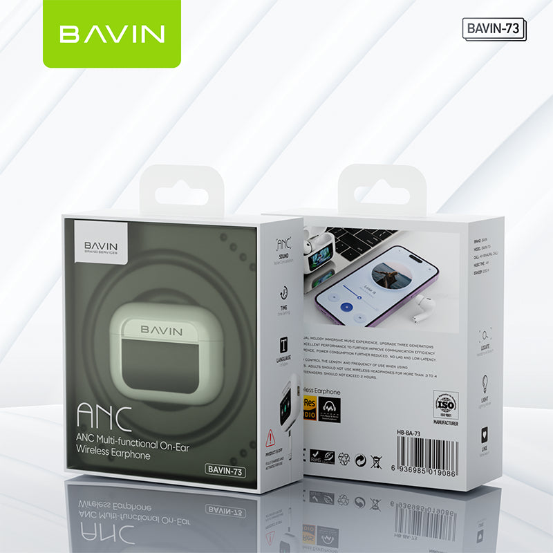 BAVIN BA73 Wireless Bluetooth Earbuds w/Noise Cancellation & LED Touch Screen