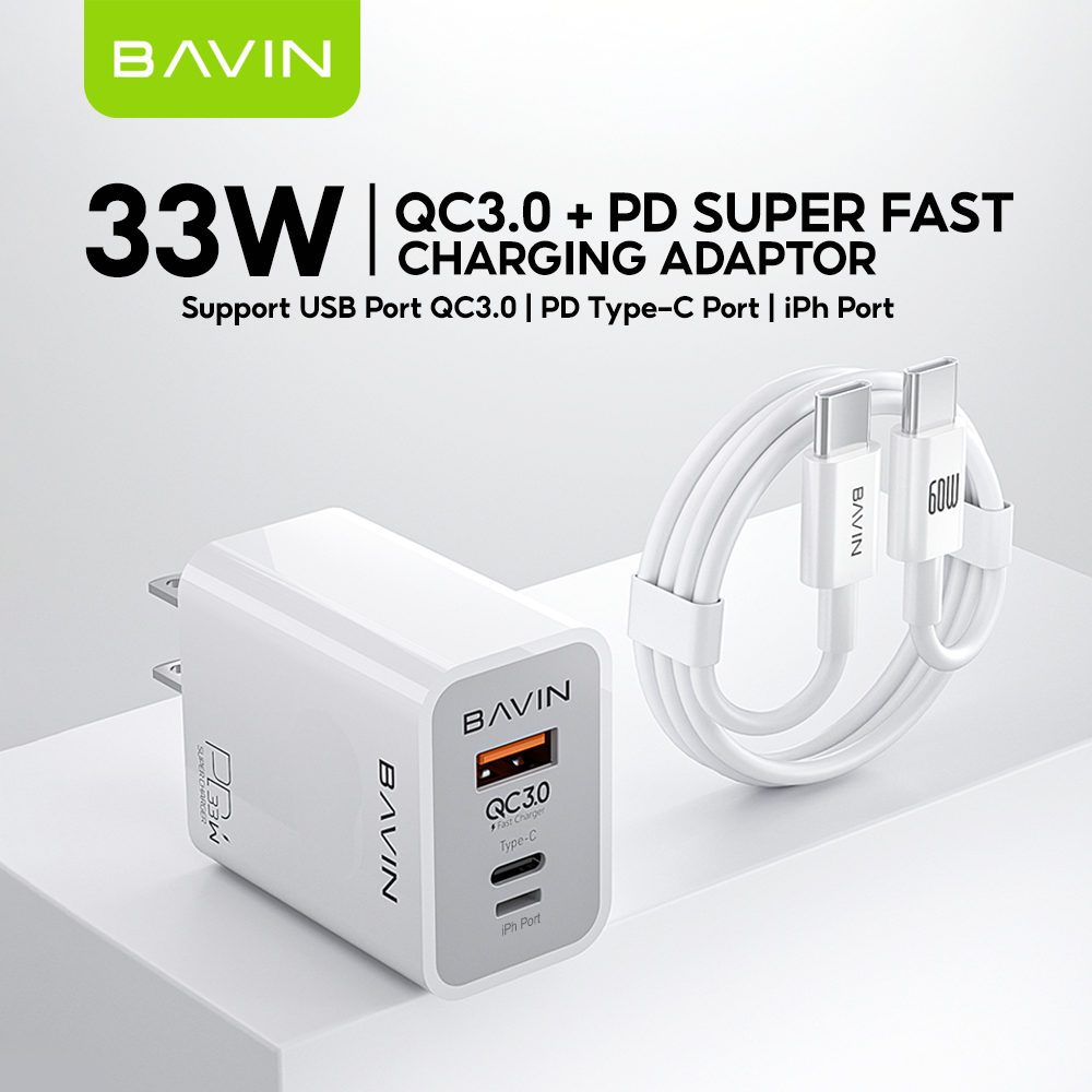 BAVIN C-PC975-CC 33W Fast Charger w/ USB-C, QC3.0 & iPhone Ports