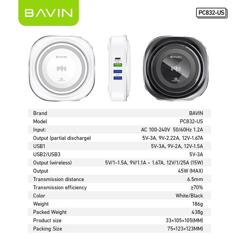 BAVIN PC832 45W PD 20W Fast Charging Powerbank 5 Output Ports Support 5 Device Charging Original Quality Brand Series And High Density Polymer High Voltage Accessory USB Phone Smartphone Chargeable