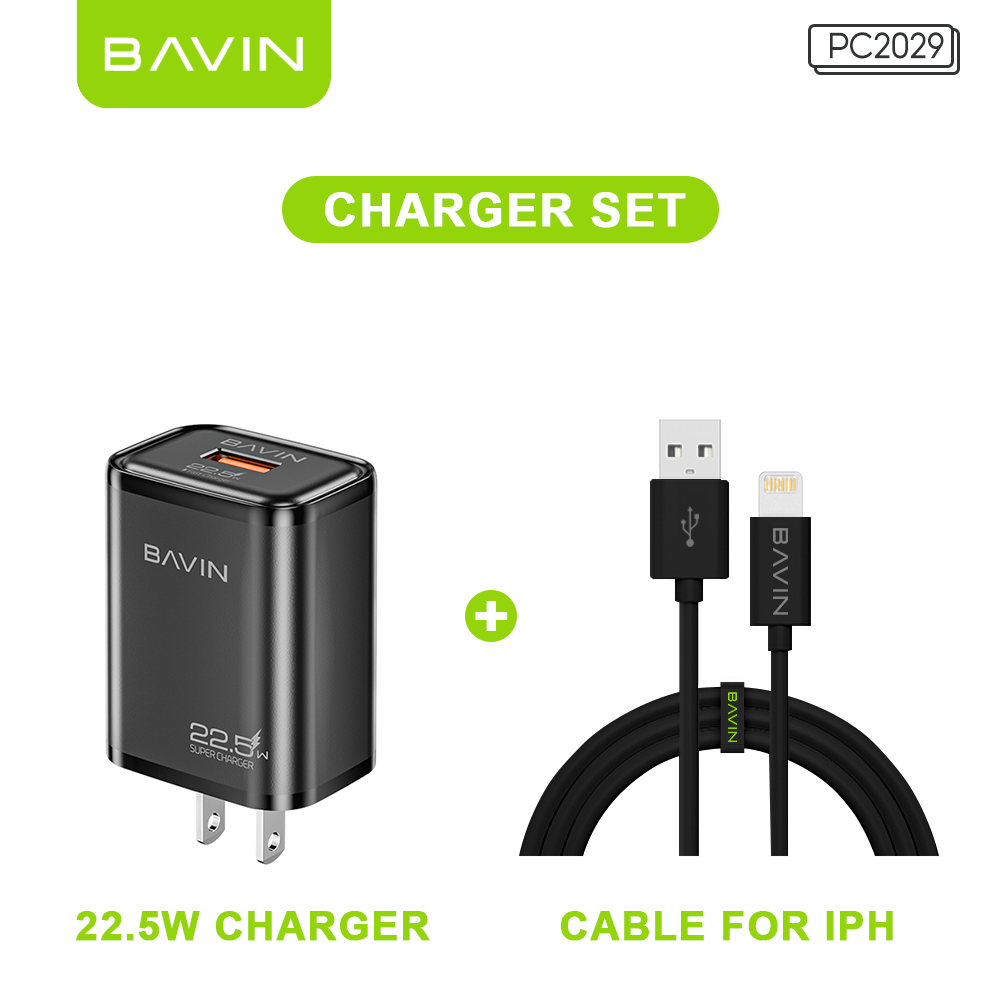 BAVIN C-PC2029-XX 22.5W Portable Fast Charger w/ Fast Charging Cable for Micro / iPhone / Type-C Devices