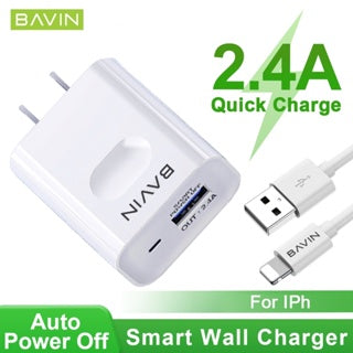 BAVIN C-PC318-XX 2.4A Universal Charger w/ Intelligent Power Off & 1m Cable for Micro, Type-C, iPhone