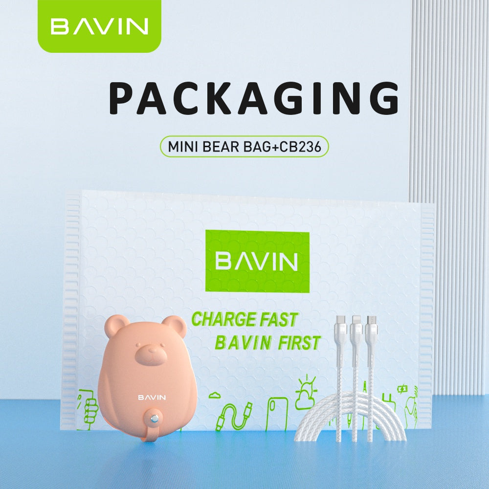 BAVIN U-CB236-3 3in1 Fast Charging Braided Cable, 18W High Density Safe Compatible w/ Micro iPhone & Type-C w/Free Bear Organizer