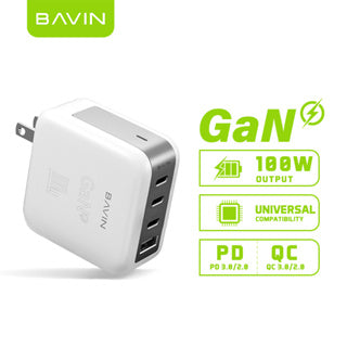 BAVIN PC918 100W GaN Super Fast Charger 4 Ports with Qc 3.0 & PD Fast Charging for Laptop & Phones