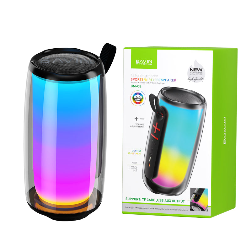 BAVIN BM08 HiFi Bluetooth Speaker Wireless W/12 RGB Night Light 2400mAh Battery Call TF Card USB AUX