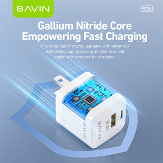 BAVIN C-PC977-XX GaN 30W PD Fast Charger w/ USB-C & USB Ports