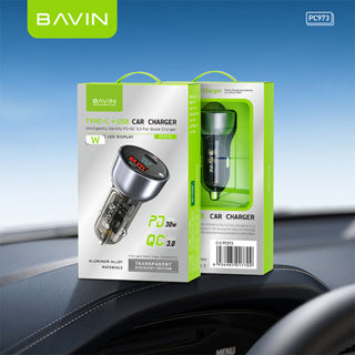 BAVIN C-C-PC973 PD30W Fast Car Charger w/ QC3.0 & LED Display