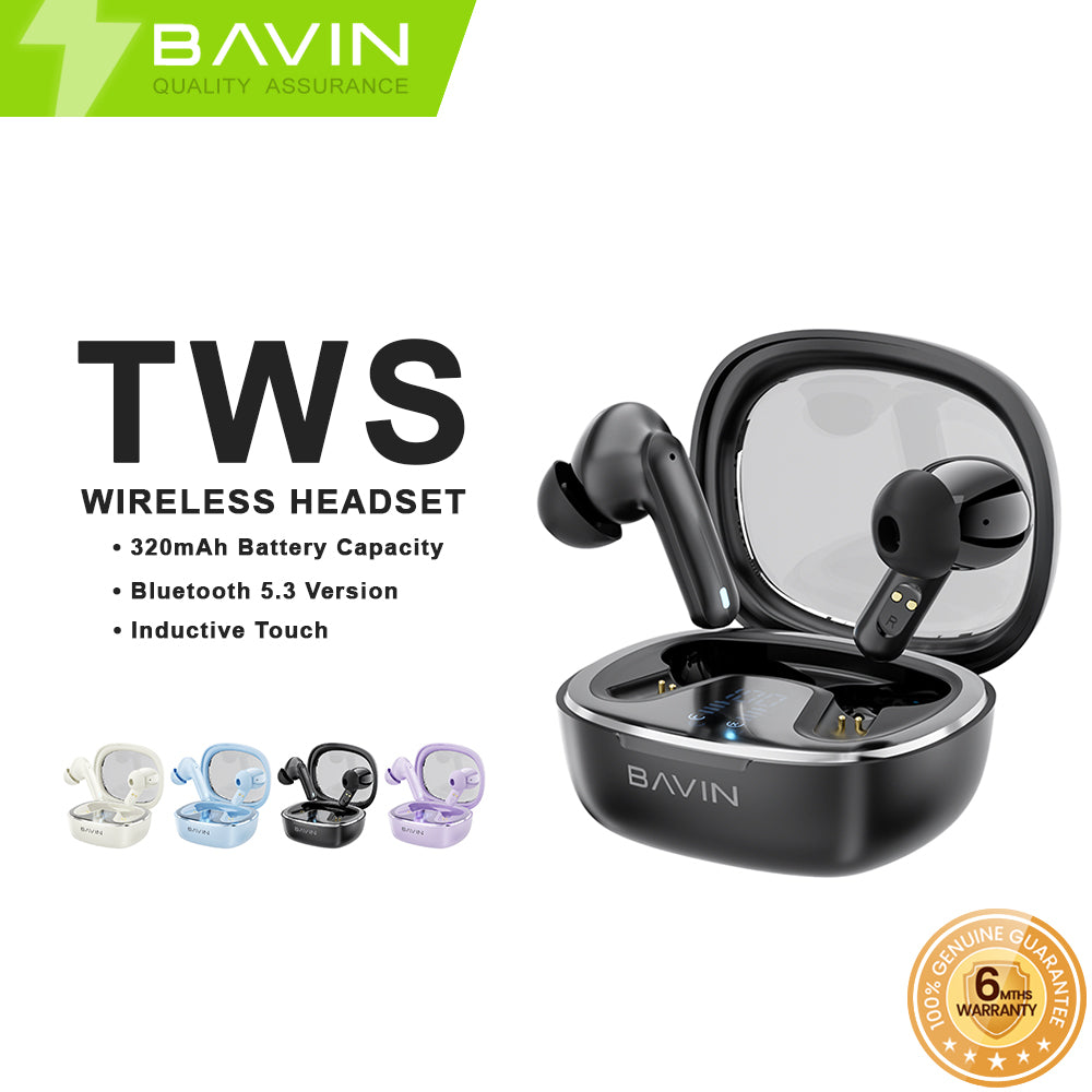 BAVIN HB-BA-60 HiFi Bluetooth Wireless Earbuds w/ TWS Stereo Sound Com