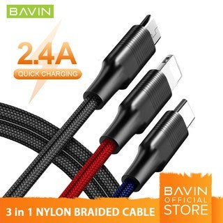 BAVIN U-CB163-3 3in1 USB Charging Cable 2.4A Quick Charge Braided Nylon Cable