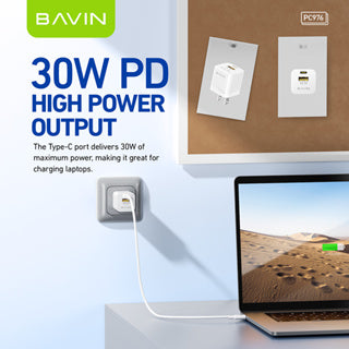 BAVIN C-PC977-XX GaN 30W PD Fast Charger w/ USB-C & USB Ports