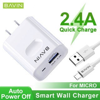 BAVIN C-PC318-XX 2.4A Universal Charger w/ Intelligent Power Off & 1m Cable for Micro, Type-C, iPhone