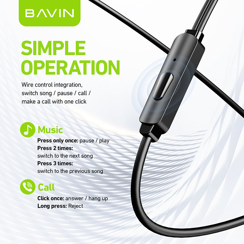 BAVIN H-C-HX872 HiFi Bass Type-C Wired Earphones w/ Mic & Stereo Sound