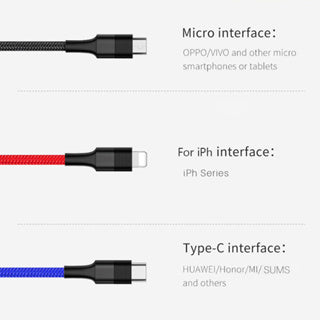 BAVIN U-CB163-3 3in1 USB Charging Cable 2.4A Quick Charge Braided Nylon Cable