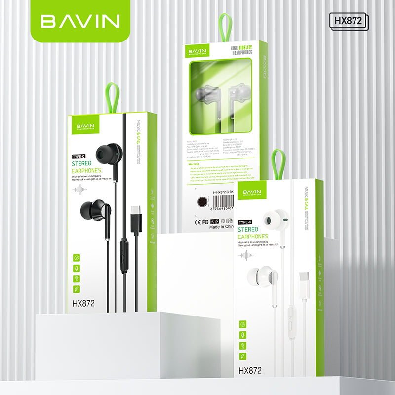 BAVIN H-C-HX872 HiFi Bass Type-C Wired Earphones w/ Mic & Stereo Sound