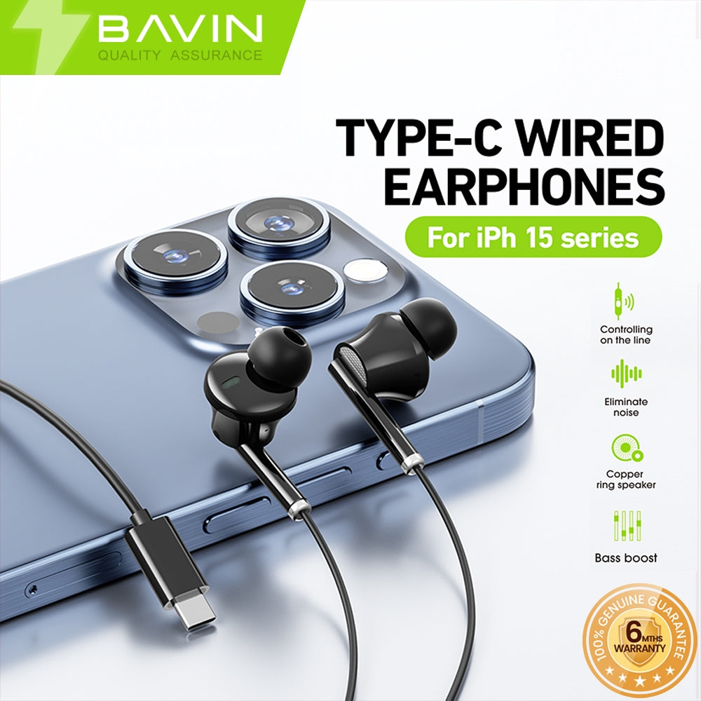 BAVIN H-C-HX872 HiFi Bass Type-C Wired Earphones w/ Mic & Stereo Sound