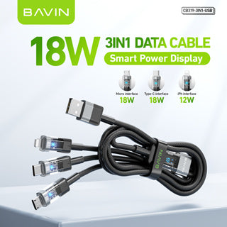 BAVIN CB319 60W PD Fast Charging Cable 3 in 1 Type-C / USB Nylon Braided w/ LED Indicator for iPhone 16