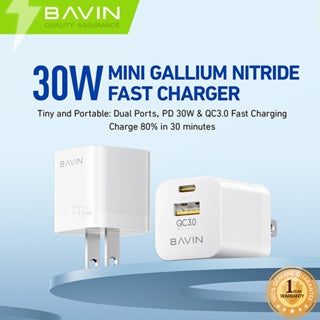BAVIN C-PC977-XX GaN 30W PD Fast Charger w/ USB-C & USB Ports