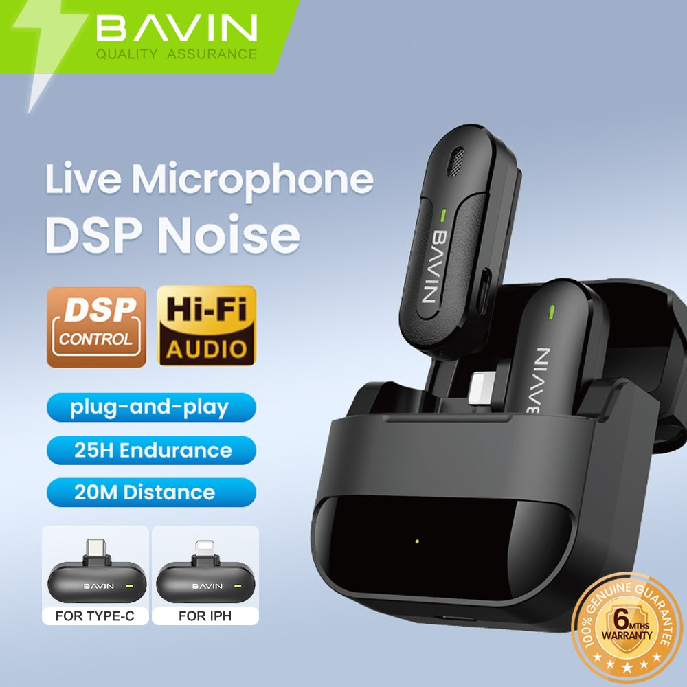 BAVIN H-MP-XX Wireless Lavalier Microphone for iPhone & Android