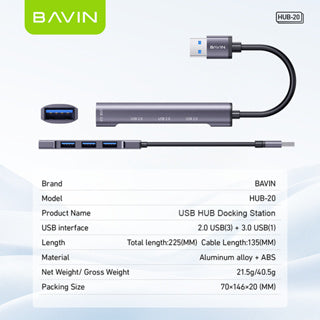 BAVIN U-H2-20 4-in-1 Multifunctional USB HUB Docking Station