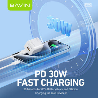 BAVIN C-PC977-XX GaN 30W PD Fast Charger w/ USB-C & USB Ports