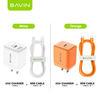 BAVIN PC2132 GaN 45W PD Mini USB-C Fast Charger Wall Adapter w/ Cable for iPhone 17 & Android Devices