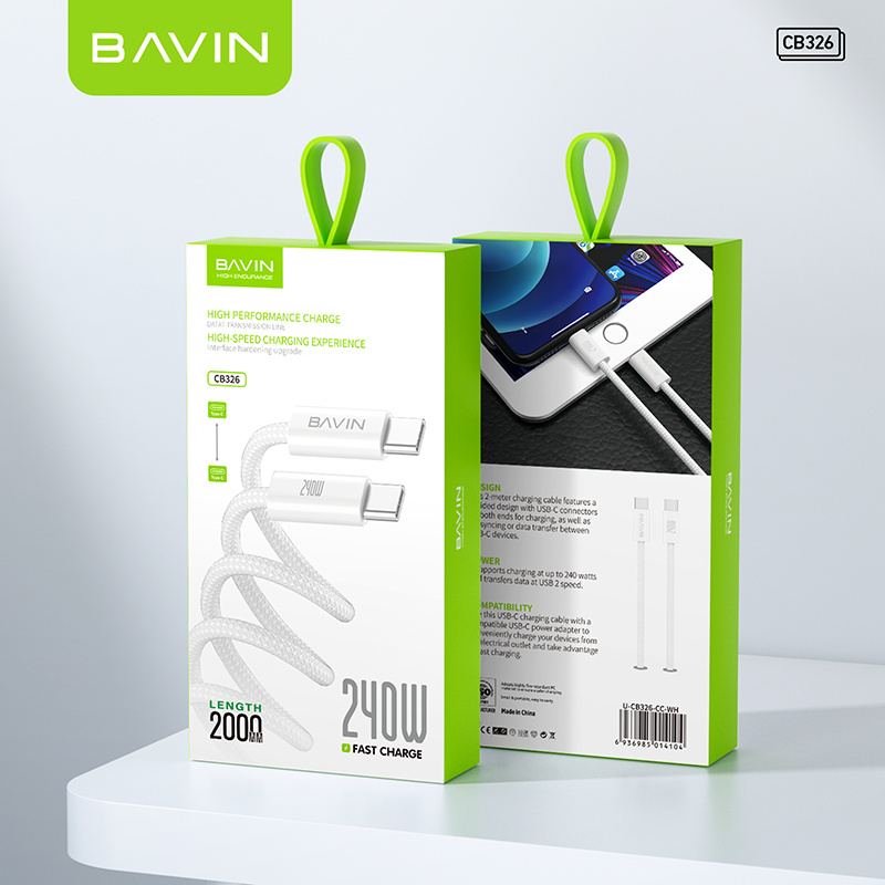BAVIN CB326 PD3.1 240W 5A/48V USB C to USB C Cord 2 Meter Fast Charging Cable for Laptop and Phones