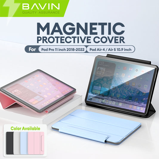 BAVIN E-B08-XX Magnetic Leather Flip Cover for iPad Air 3/4/5 & Pro 11 (2024) w/ Pencil Holder