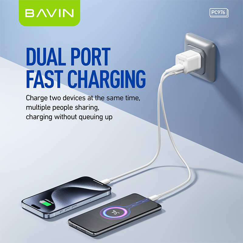 BAVIN C-PC977-XX GaN 30W PD Fast Charger w/ USB-C & USB Ports
