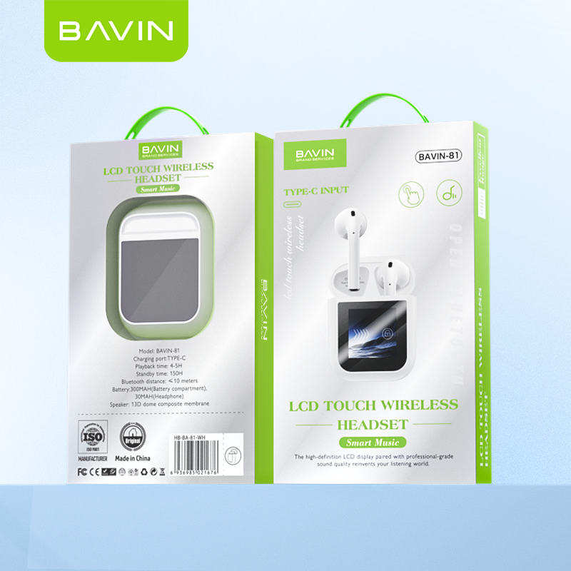 BAVIN HB-BA-81 Wireless Bluetooth Earbuds w/LCD Smart Touch Screen & HiFi Sound