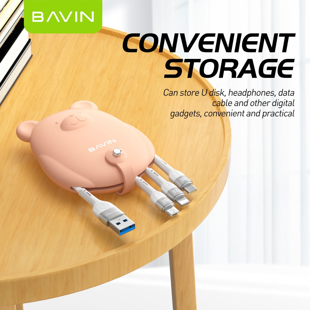 BAVIN U-CB236-3 3in1 Fast Charging Braided Cable, 18W High Density Safe Compatible w/ Micro iPhone & Type-C w/Free Bear Organizer